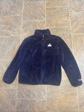 Disney Women’s  Navy Plush Full-Zip Fleece Jacket with Castle Logo